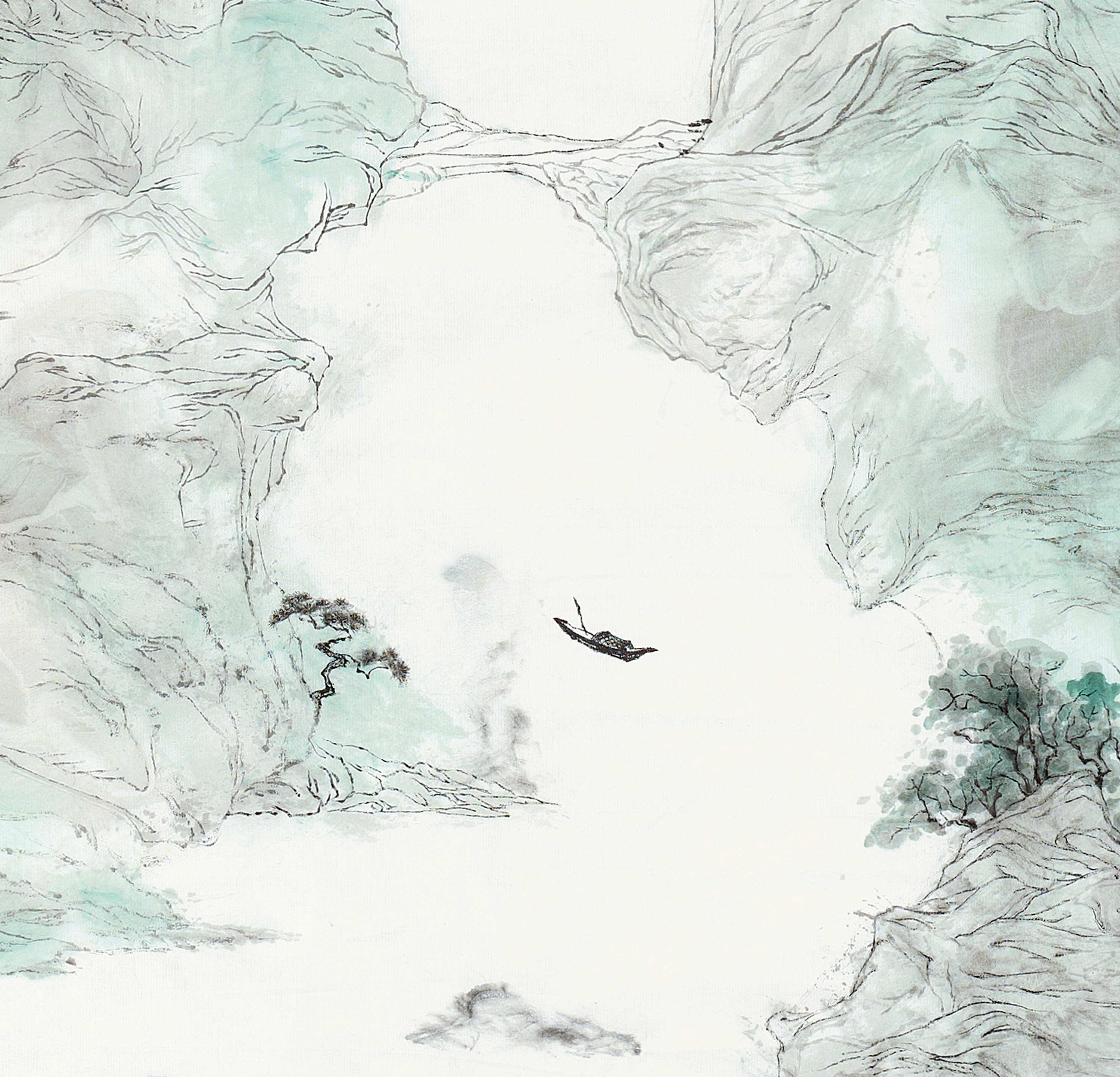 7swqncow">《云山》是乐晓菊于2021年即兴发挥创作的写意性山水画