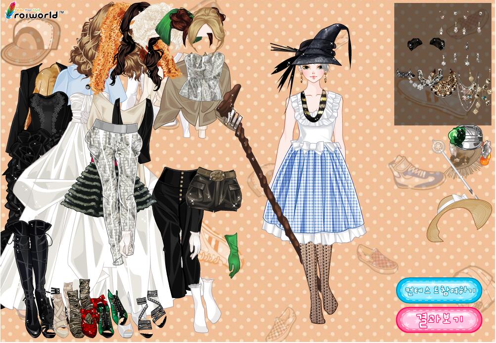 是一款装扮小游戏,拖动鼠标为女巫换装,可以装扮成黑女巫和白女巫