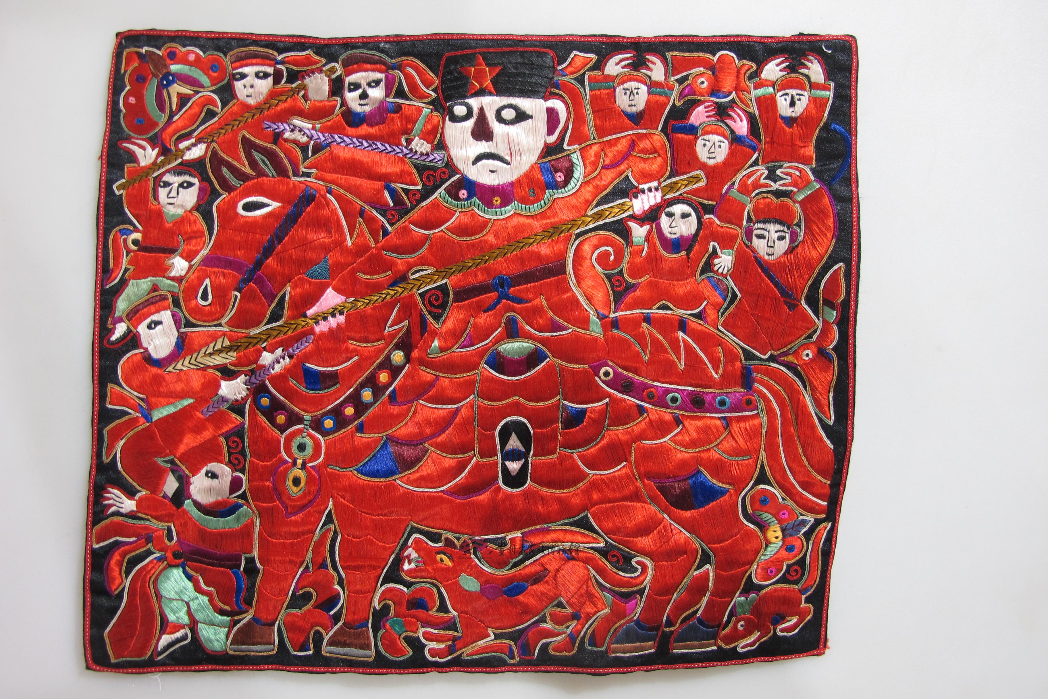 当代施洞苗族红色破线绣"张秀眉"绣片