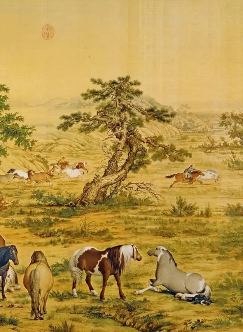 中国絵画　 清国の国師絵家　名家　清時代　郎世寧（最作)百駿図　国画巻き絵 中国絵画 清国の国師絵家 名家 清時代 郎世寧（最作)百駿図