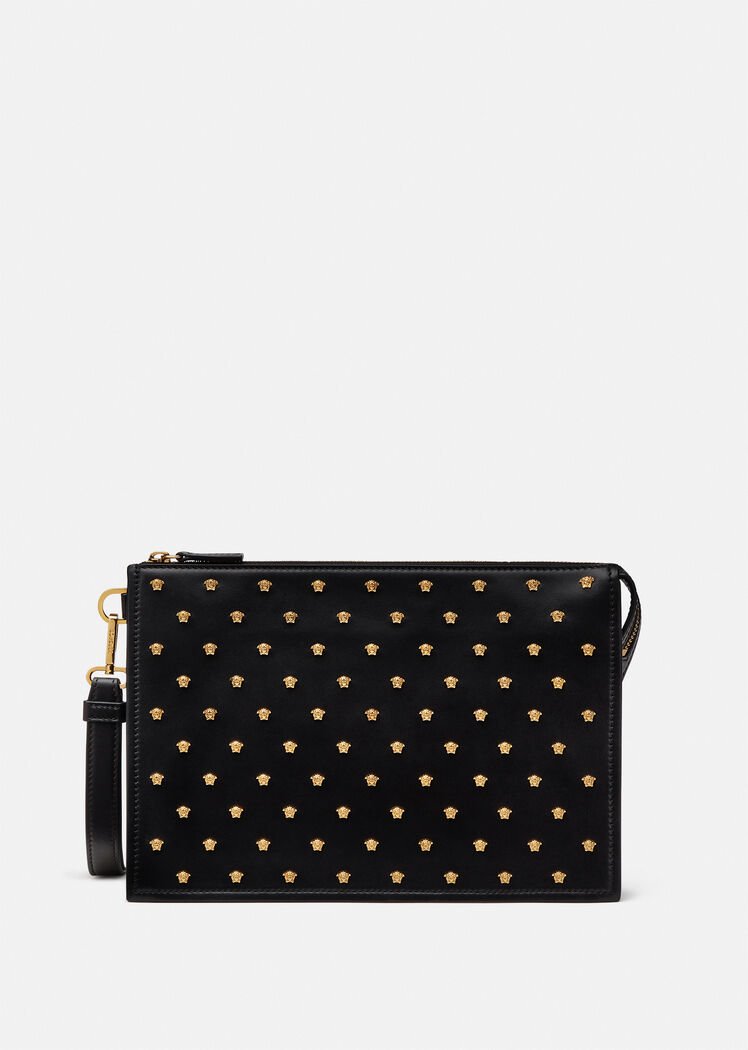 美杜莎铆钉真皮手拿包