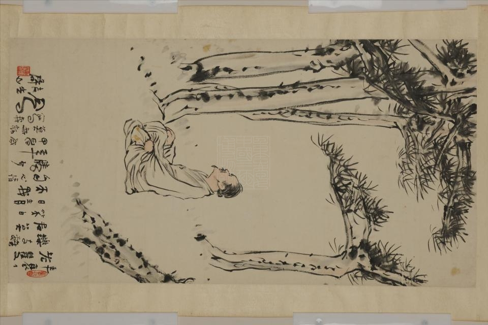 民国吕凤子松林独坐图轴