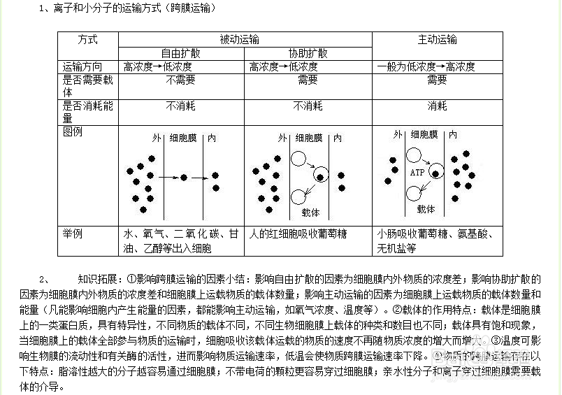 物质跨膜运输的方式