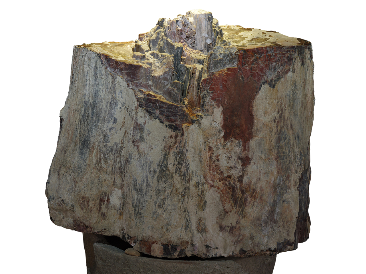  p>其内部有大量水晶簇生,是一件珍贵的水晶木化石的展品,历经漫长