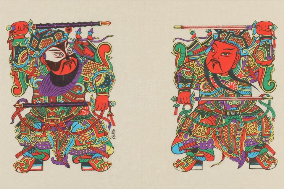 现代武强鞭锏门神年画