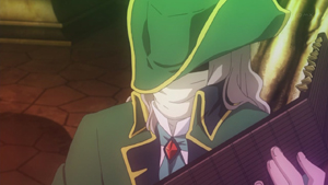 其外型是深深盖住眼睛的三角帽,竖起衣领的燕尾服,以这样的装扮掩藏着