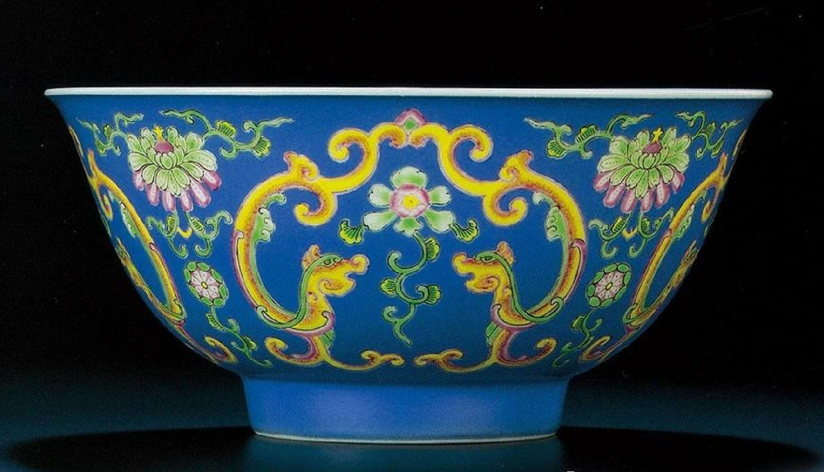 清代 乾隆禦制款 黄地琺瑯彩海水五龍紋 茶碗 ！高さ7cm 直径14cm