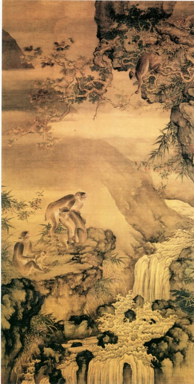 沈铨蜂猴图 中国画 掛け軸 水墨画 和室 玄関 茶室 壁掛け 美術品 蜂猴图_百度百科