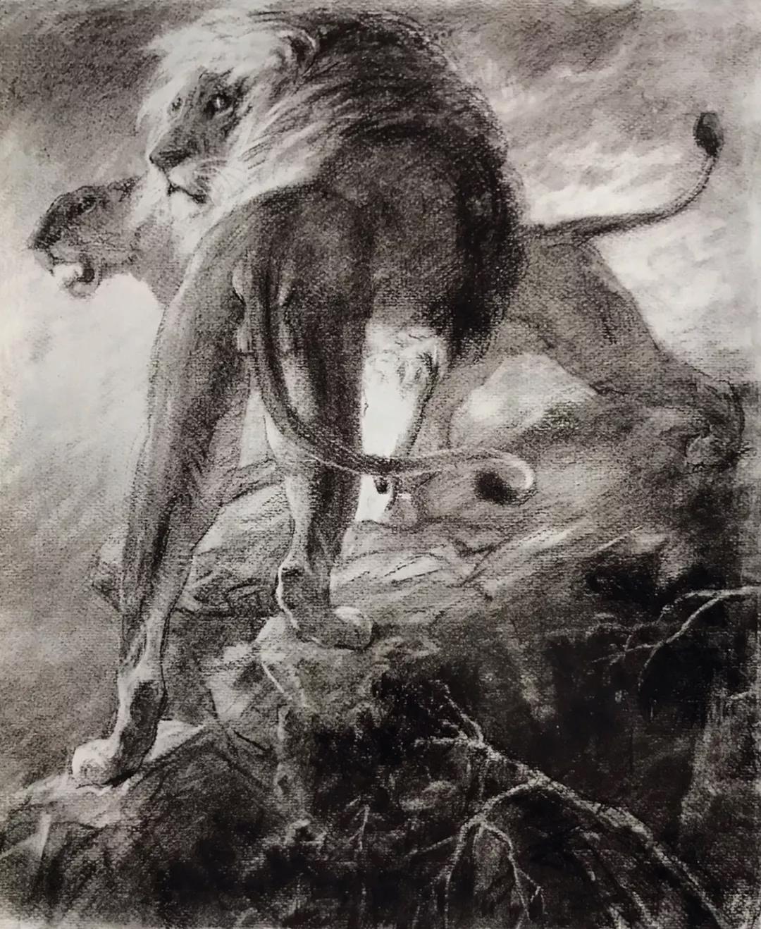 徐悲鴻風の「獅子図」 紙本金地著色唐獅子図〈狩野永徳筆／六曲屛風〉 文化遺産オンライン