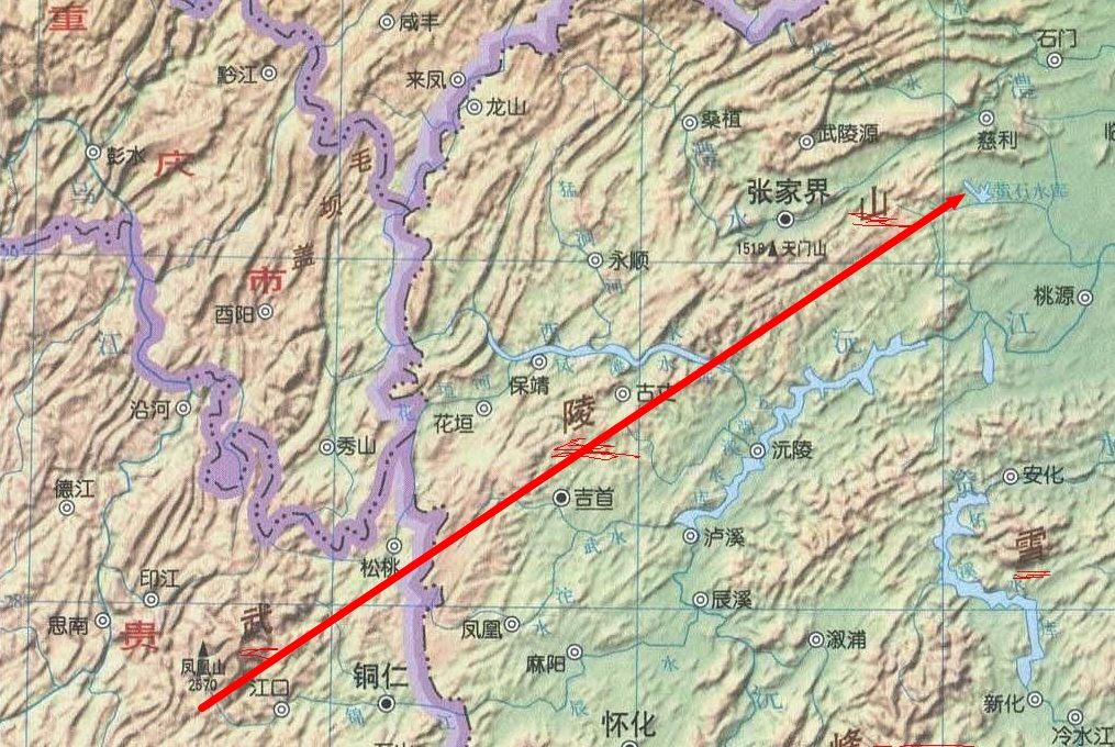 <p>湖南省地形图上的 武陵山 主山