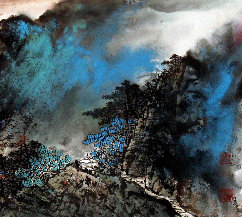 泼彩山水画
