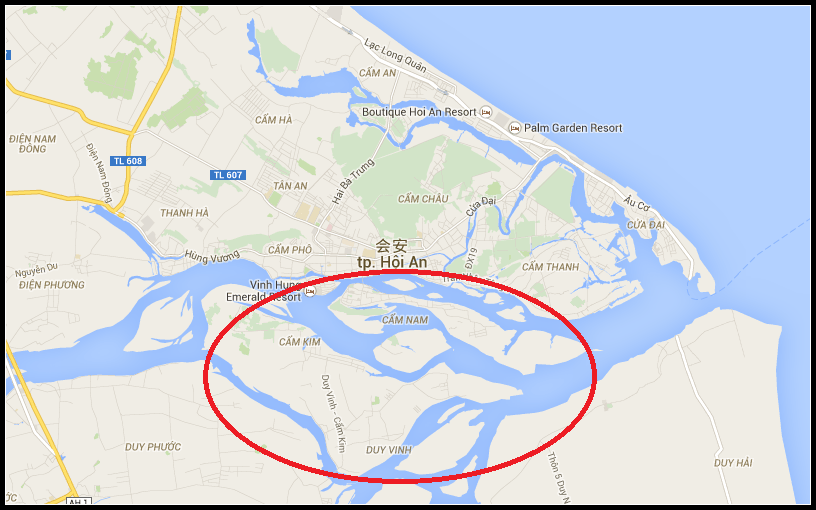 水椰林则地处地图上标记位置,在会安bach dang路上的码头处,可搭乘