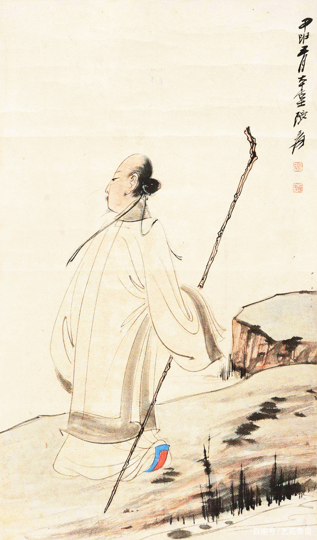 张大千画策杖老者拍出4025万，网友不解，专家：看那老者的动作_百科TA说