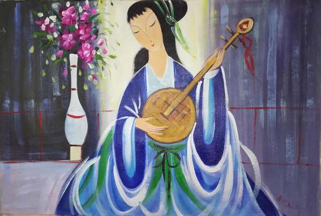 林清納作 花少女 肉筆油彩画　V502 林清納作 花少女 肉筆油彩画 V502