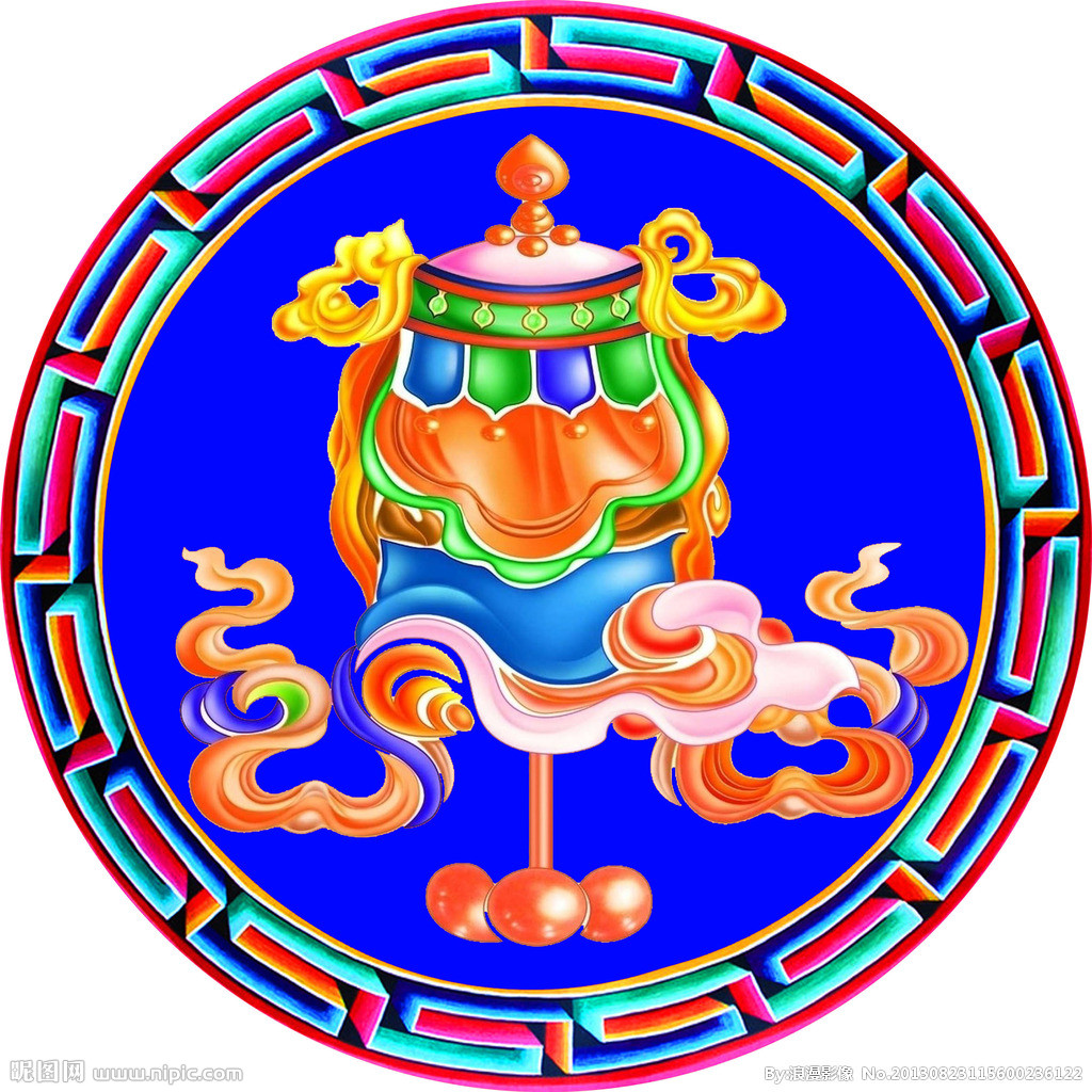 依次为宝瓶,宝盖,双鱼,莲花,右旋螺,吉祥结,尊胜幢,法轮,是藏传佛教中