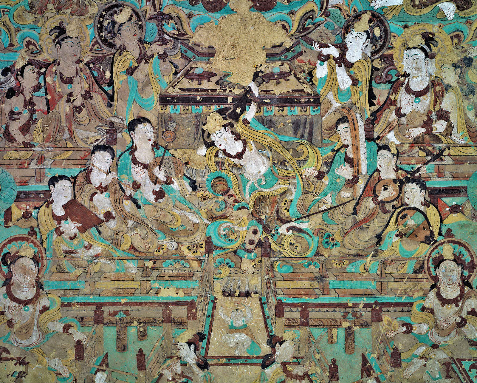 中国唐時代敦煌莫高窟壁画 彩絵人物像 発掘品古美術 AK1774A1-4