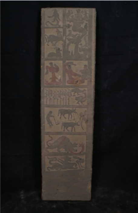 东汉彩绘二牛抬杠图左侧画像石