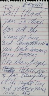 写给老保镖Bill Bray的手写书信，后被拍卖