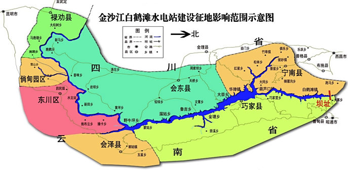 白鹤滩库区影响范围示意图