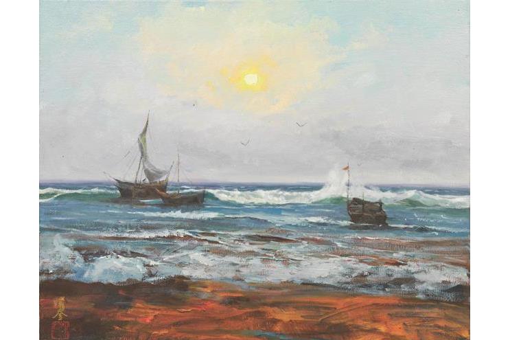  p>《启航》是朱曜奎2009年创作的布面油画. /p>