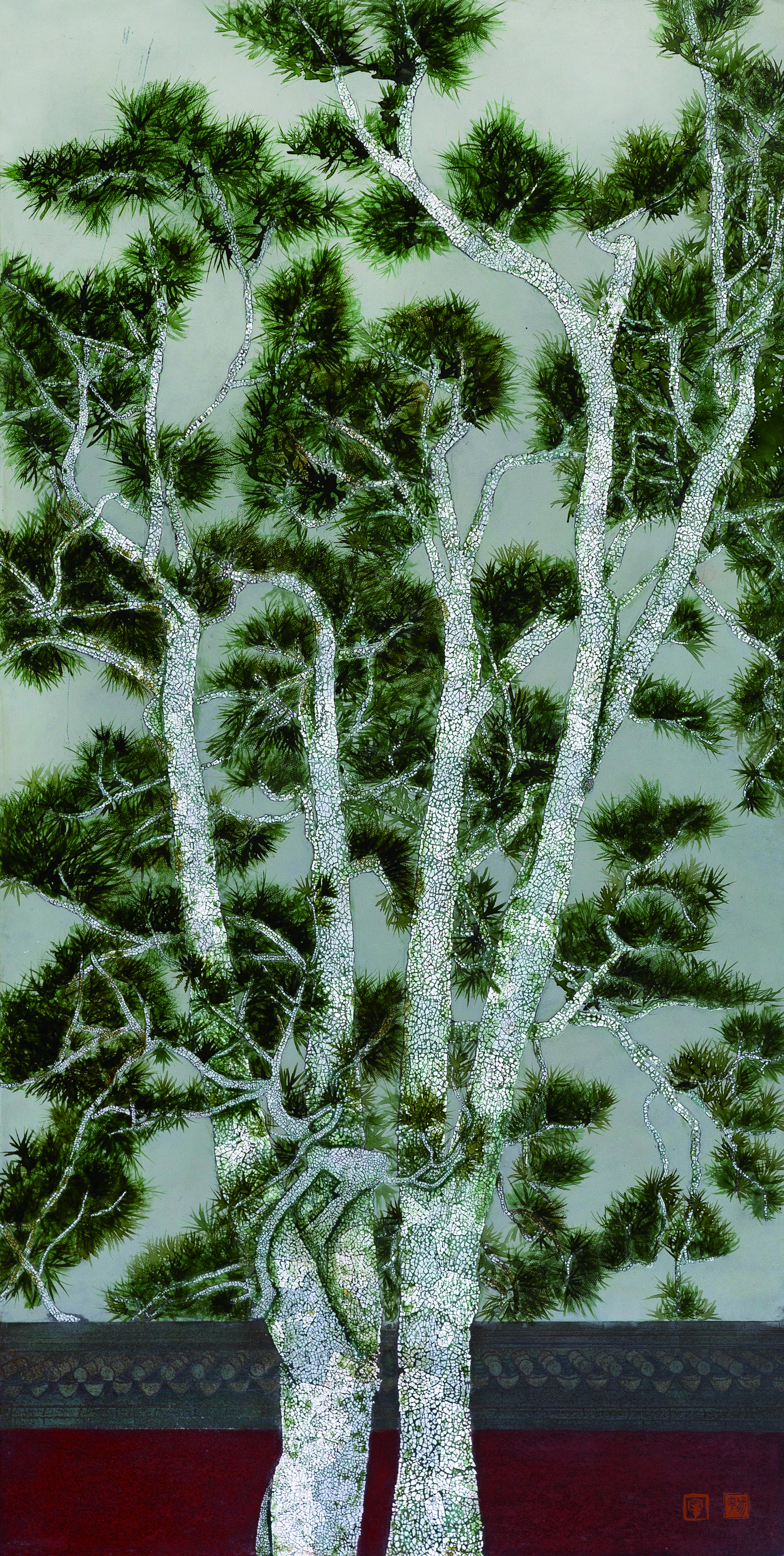 1988年拜漆画家乔十光先生为入室弟子宁保平拜师霍春阳,吴冠中学习