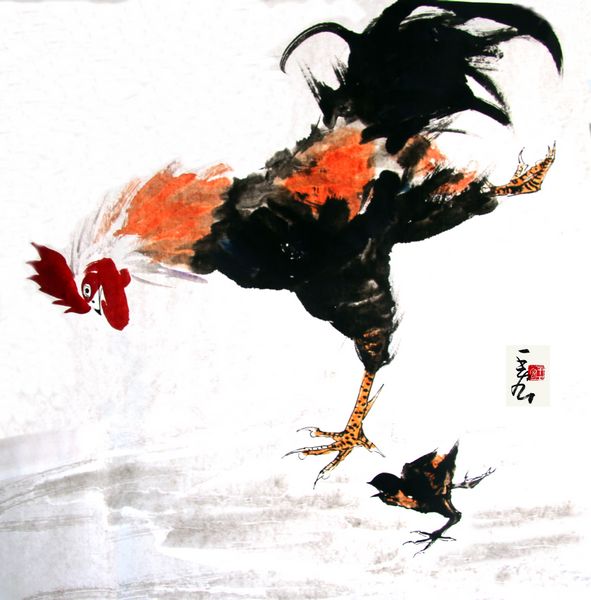 任性情,因趣得神,百鸡千姿,天趣横生,风情万种,被人们称为"王宏画鸡"