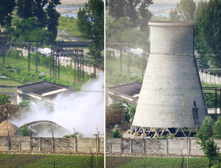  p data-id="gnwlwbo5lr">朝鲜炸毁了宁边地区核设施的冷却塔.