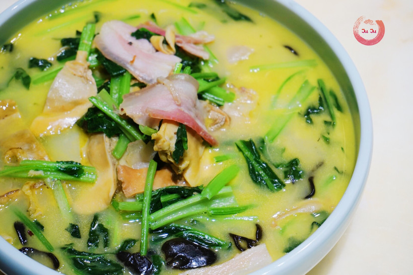 咸肉河蚌烧青菜