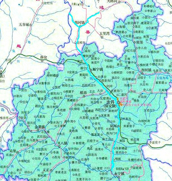 流经野鸡岔,巡检司,东坪到土墩湾出境入志丹县