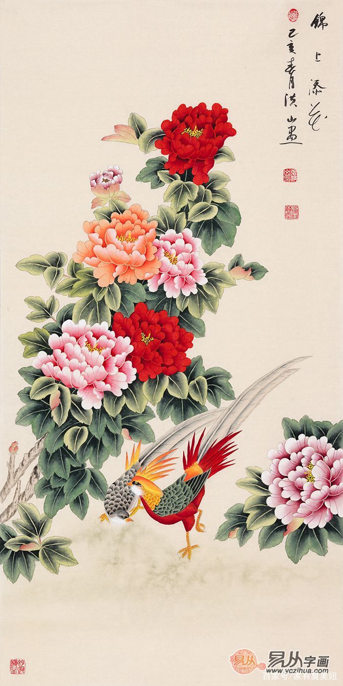 国画牡丹作品欣赏：当代名家笔下的富贵花、吉祥鸟_百科TA说