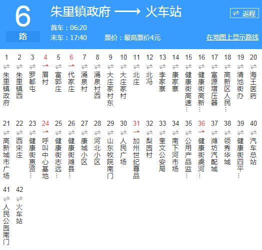  p>寿光公交6路是一条公交车路线,总站数47站. /p>