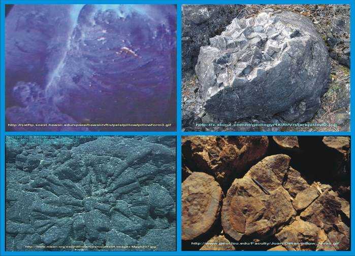  /p> p>熔岩多呈枕状椭球体,也有球状,柱状者,岩枕一般底面较平,顶面