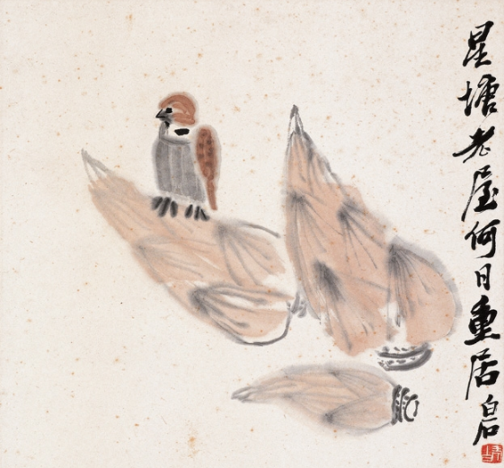  p>《竹笋麻雀》是1947年齐白石创作的纸本水墨设色画. /p>