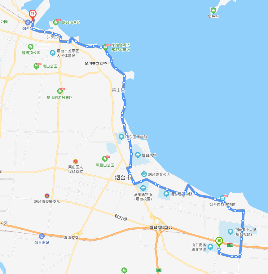 烟台17路公交所经过的观光点