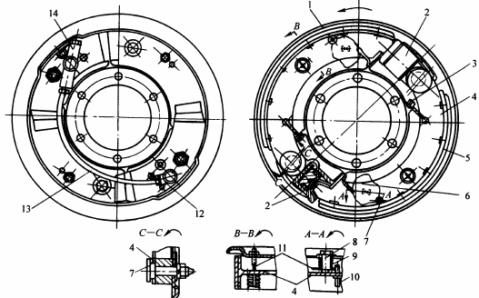  p>鼓式制动器是利用制动传动机构使制动蹄将制动摩擦片压紧在制动鼓