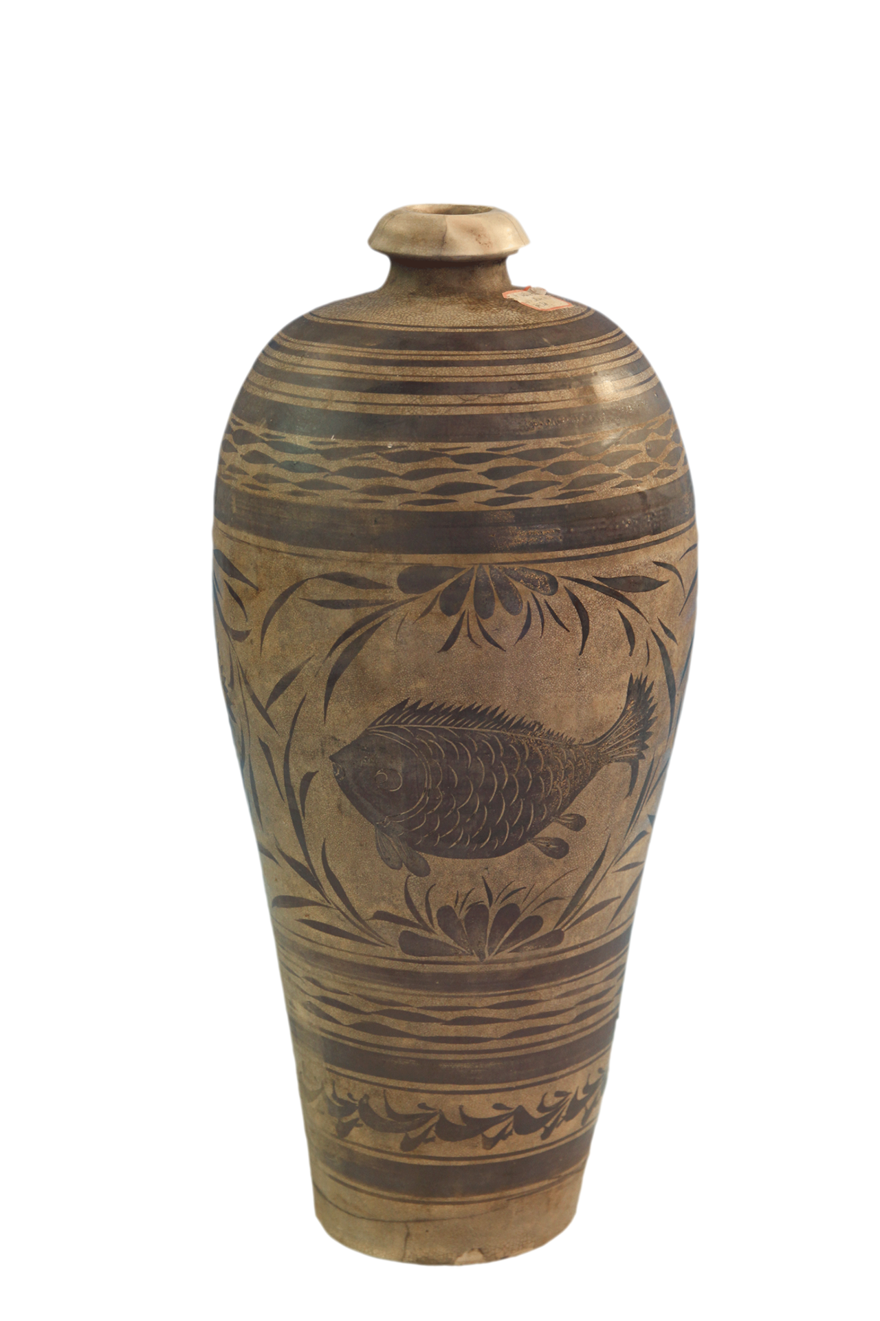 宋磁州窑白底黑彩花纹梅瓶之二