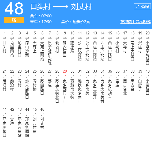  p>北京公交房48路是一条公交路线,途经共44个站. /p>
