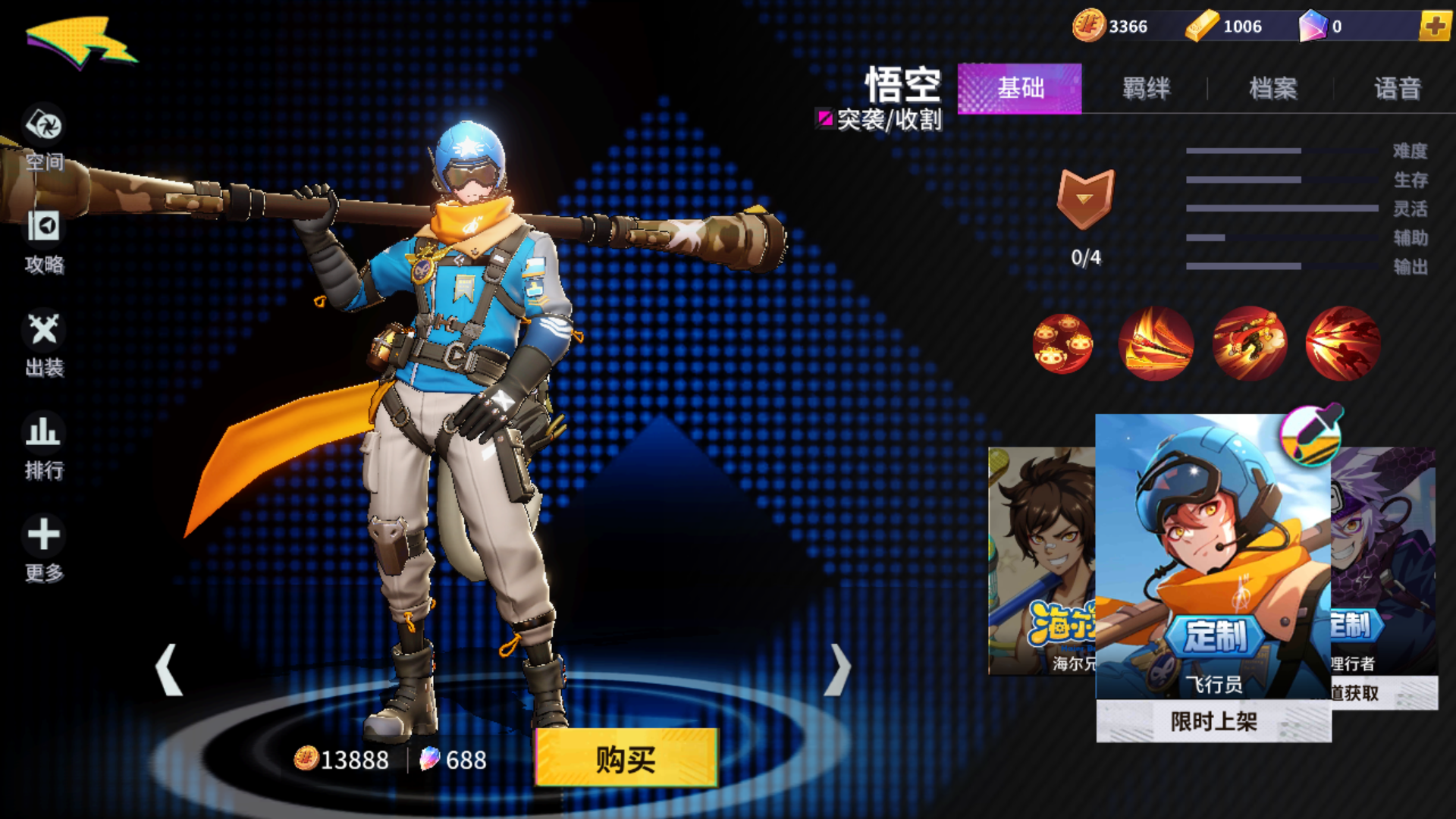  p>悟空是moba手游《非人学园》里的一名突袭类英雄角色.