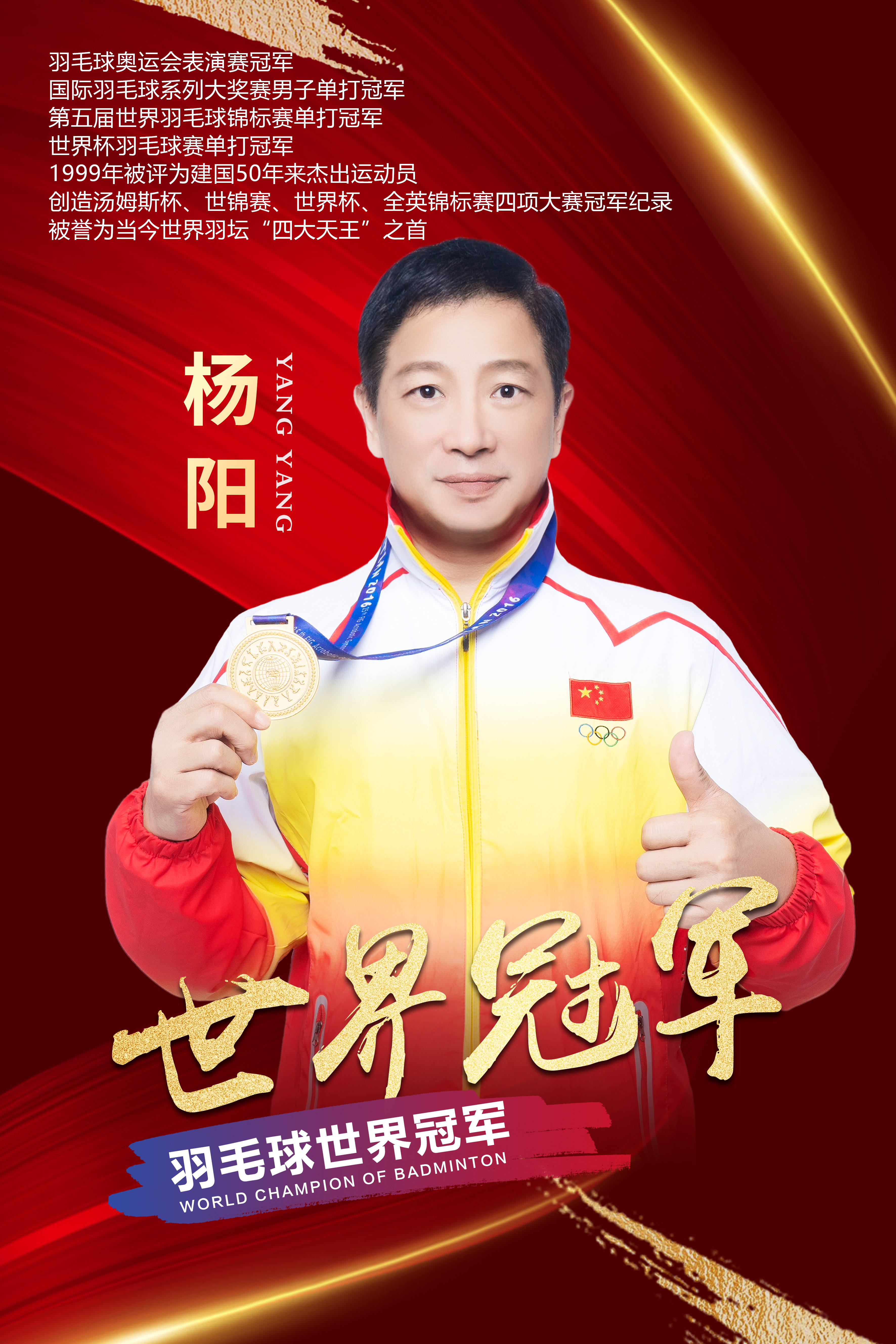 ">杨阳,男,1963年12月9日出生于江苏省南京市,中国职业羽毛球运动员