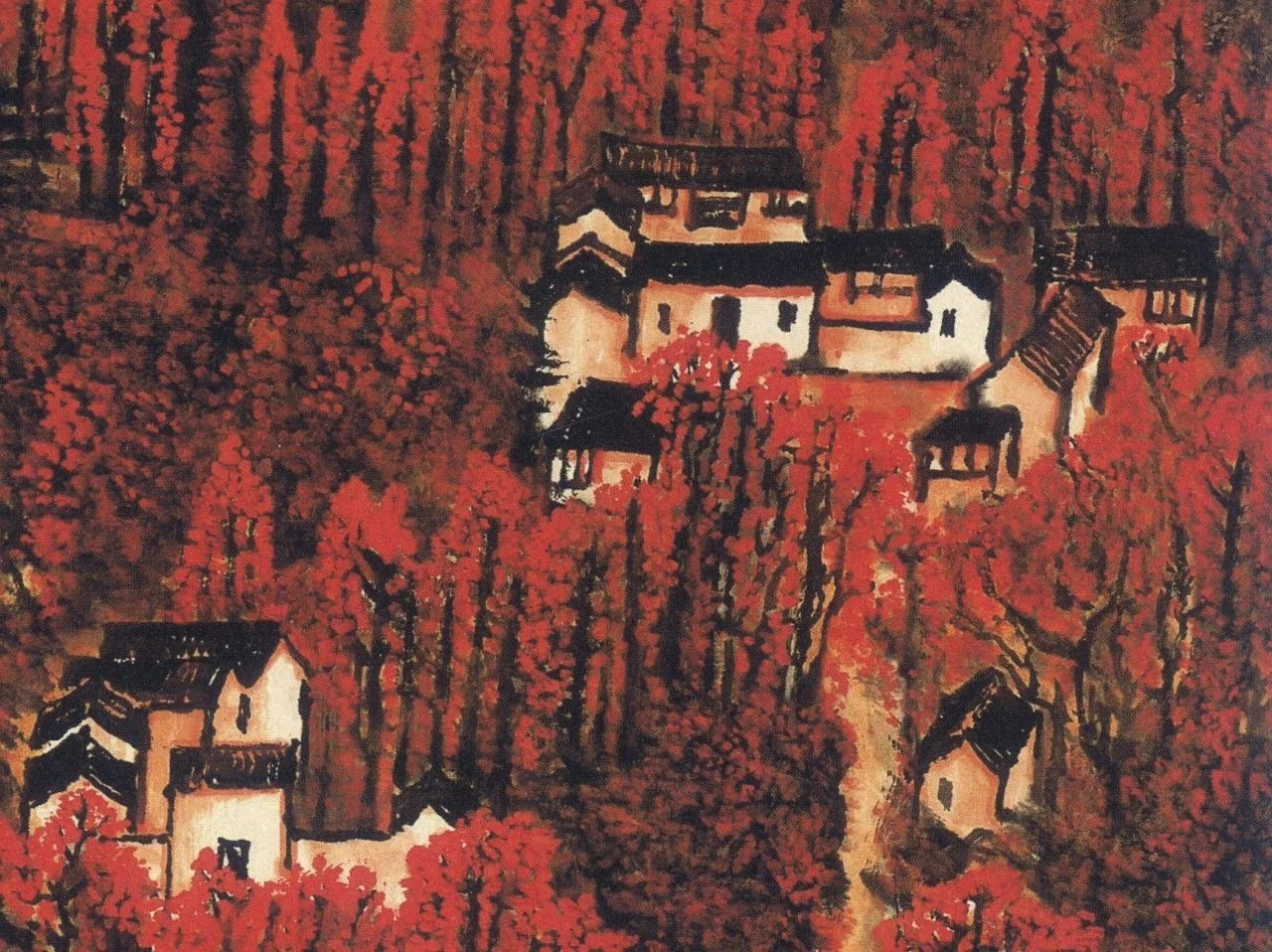 万山红遍层林尽染》是李可染于1962年首次创作的纸本水墨设色绘画作品