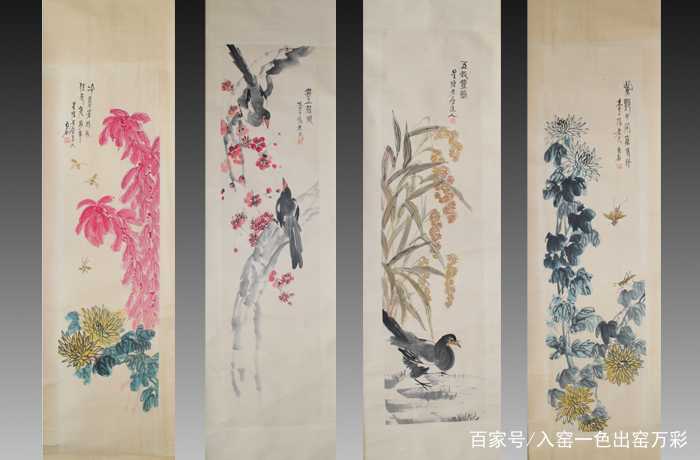 齐白石精品写意花鸟画四条屏品鉴_百科TA说