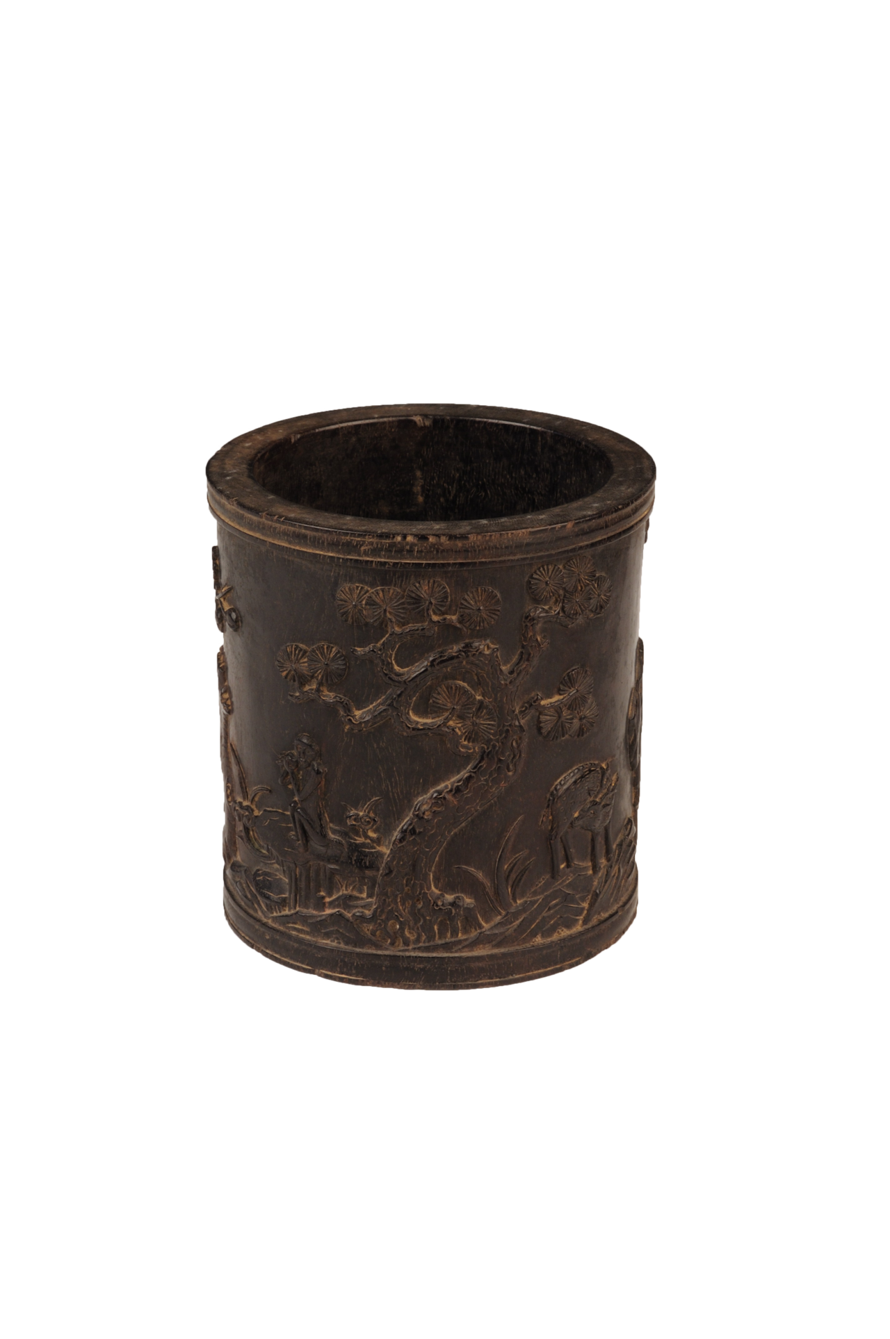 明浮雕松竹梅紫檀笔筒