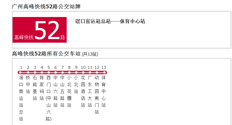广州公交高峰快线52路