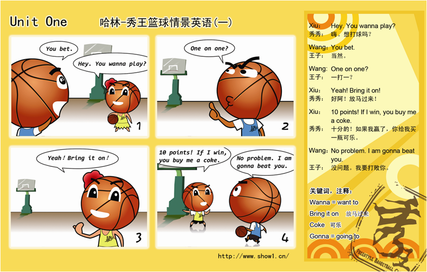 哈林秀王篮球情景英语
