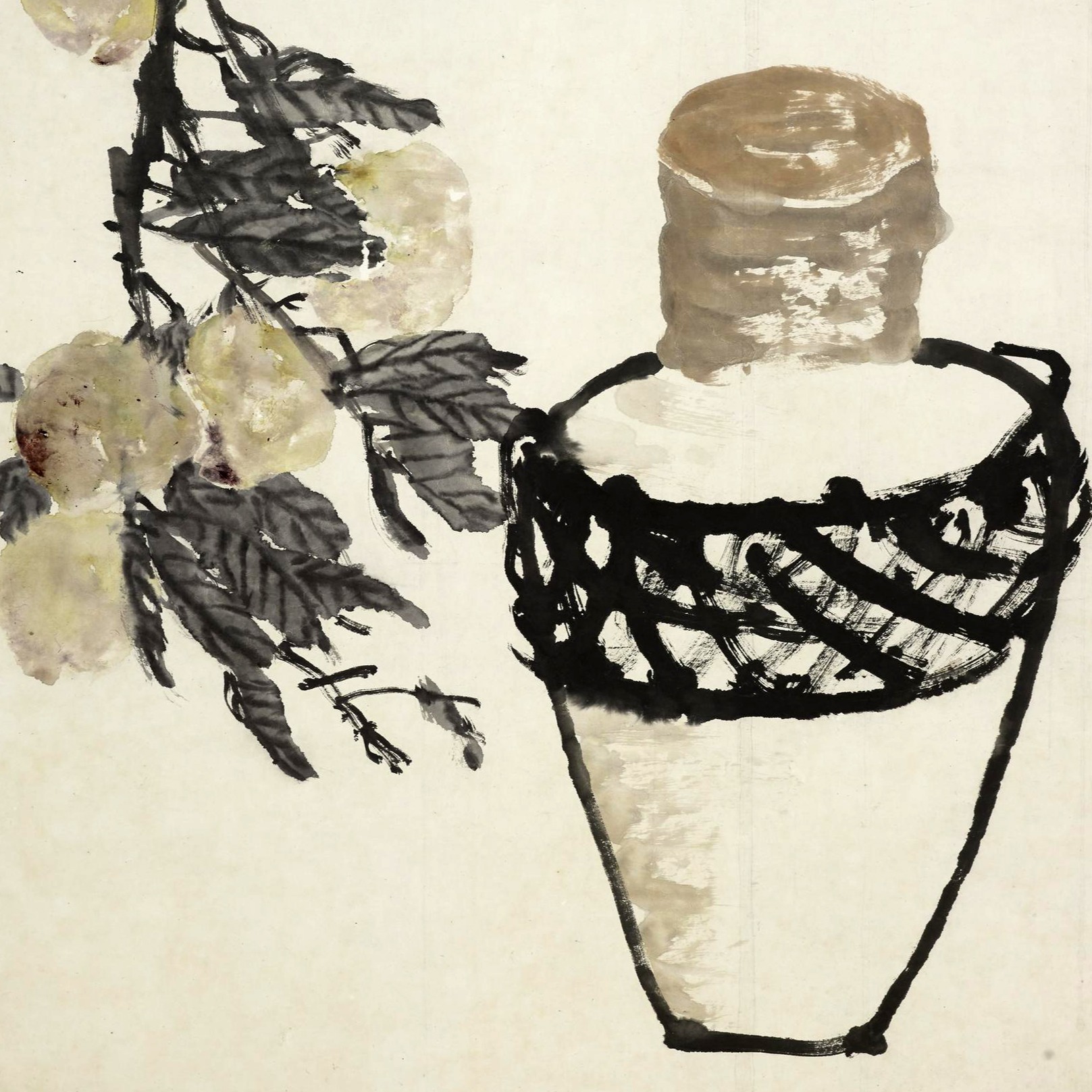 清吴昌硕酒坛蟠桃图轴