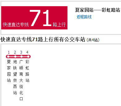  p>北京公交快速直达专线71路是一条公交线路,全程共4站. /p>