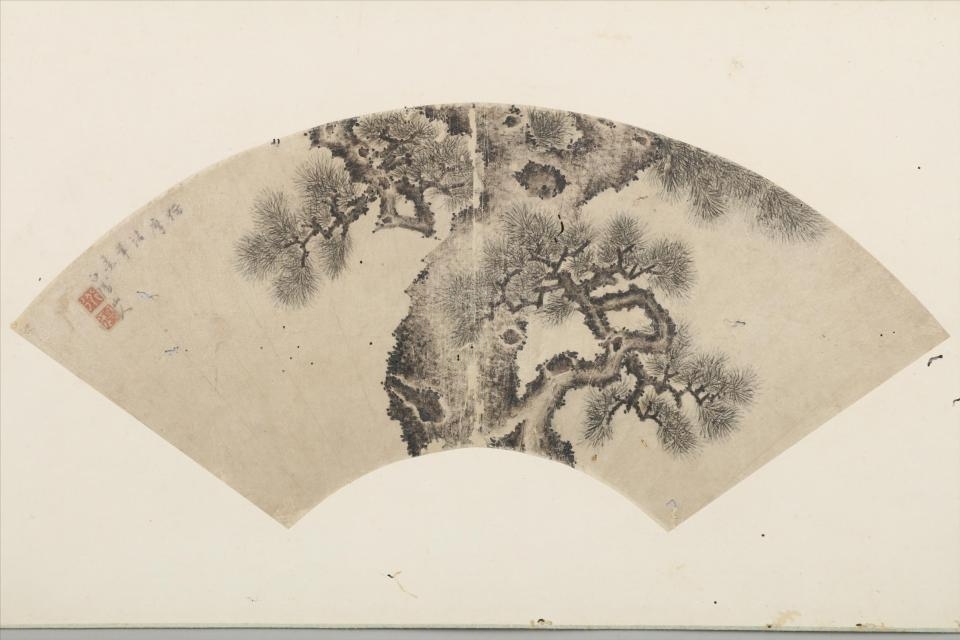 清仿陈道复松树扇面