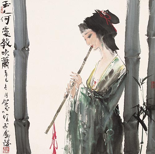  p>吹箫,意思是吹奏箫管(一种中国的传统乐器).