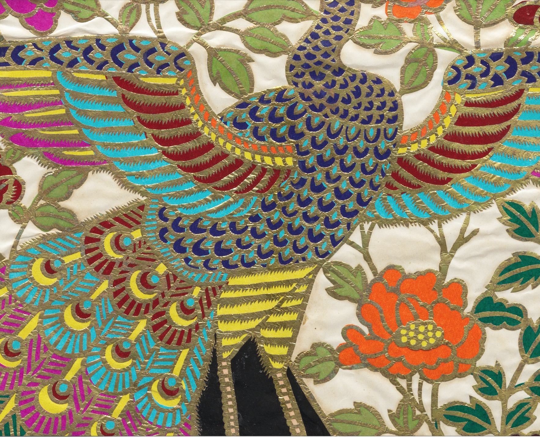 牡丹》是由广东饶平的许氏剪纸艺人许文进在解放初创作的金箔套色剪纸