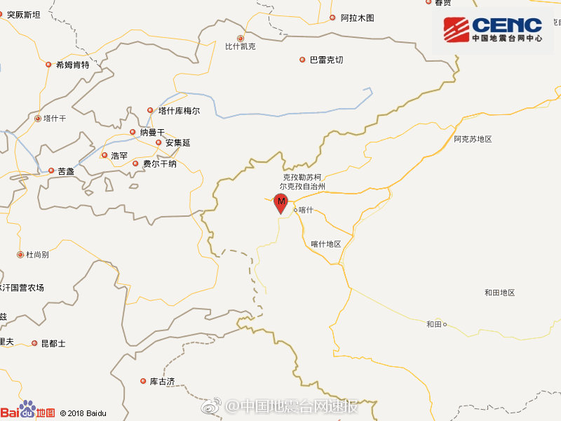 2019年1月12日新疆喀什地区疏附县3.1级地震